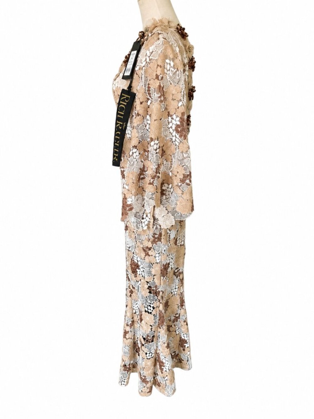 RICH RADI Q'S Rhinestone Openwork Embroidered Florals Lace Dress - Picture 10 of 16